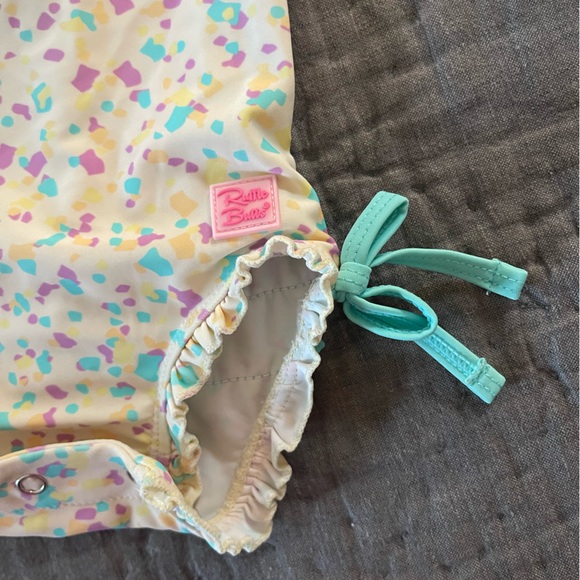 Ruffle Butts long sleeve swim bathing suit 3-6 months yellow teal ties bows - Picture 4 of 5